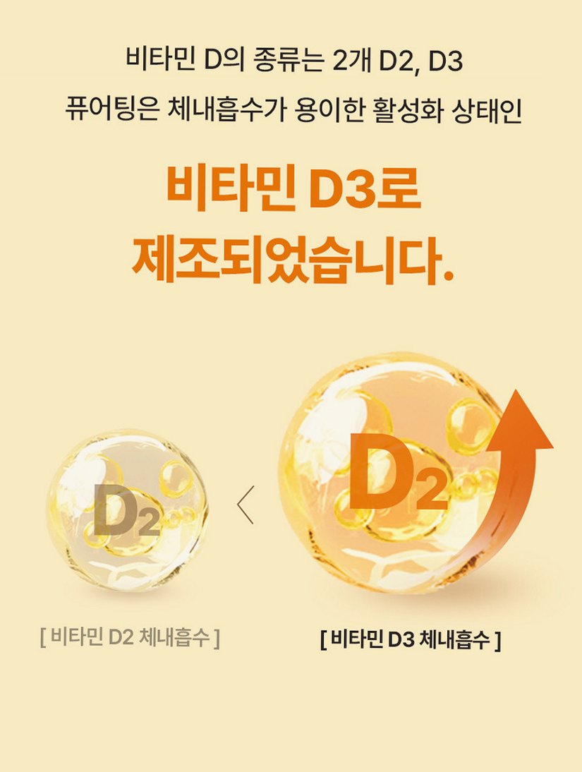 [3+1] 퓨어팅 비타민D 2000IU 임산부 무부형제 2개월분 개별포장 비타민D3 60정, 4개