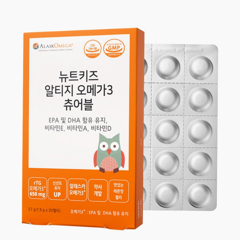 뉴트키즈 알티지 오메가3 츄어블 RTG 어린이 유아 청소년 구미 30구미, 1개