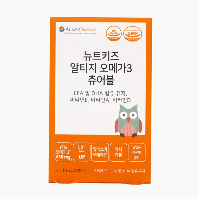 뉴트키즈 알티지 오메가3 츄어블 RTG 어린이 유아 청소년 구미 30구미, 1개